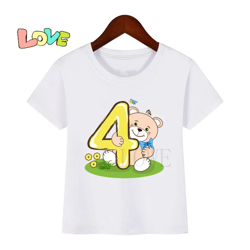 Kids Bear Birthday Number 1~9 Cartoon Print Children Clothes T-shirts Boy&Girl Animal Funny Gift Tshirt Baby