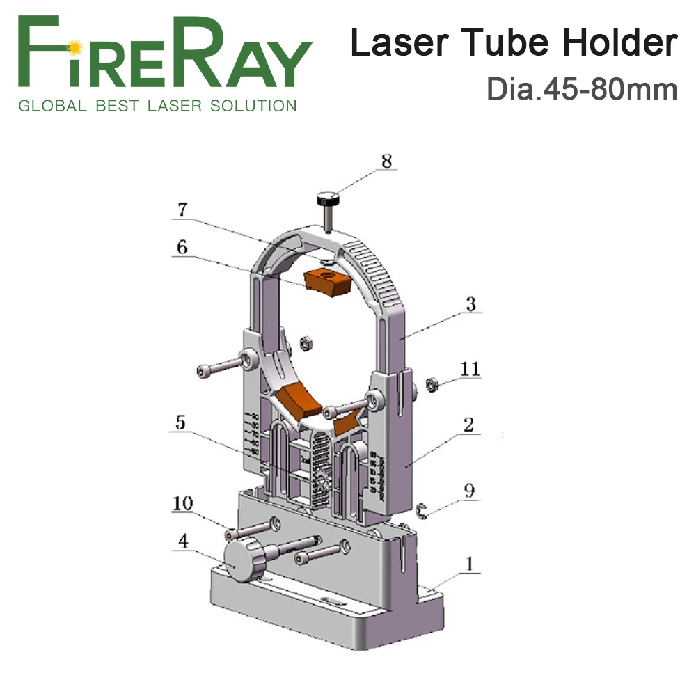 FireRay Co2 Laser Tube Holder Adjust Dia.45-80mm Support Mount Flexible Plastic for 75-180W Laser Engraving and Cutting Machine