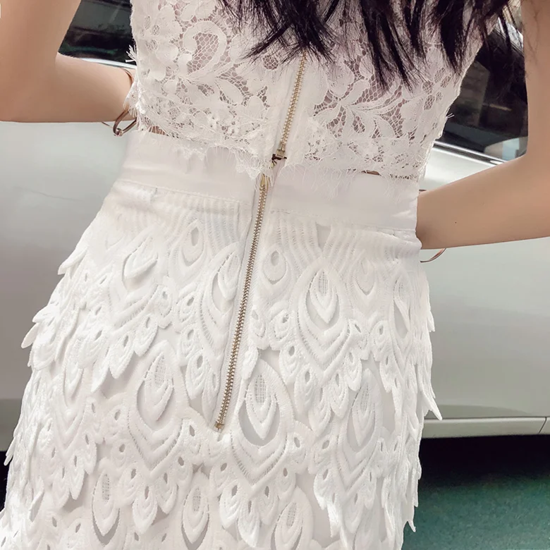 Lace Skirt Suits Summer Women Embroidery Sleeveless Crop Tops And Mini Sexy Ruffles Skirt Beach Tracksuit Clothing Set NS92