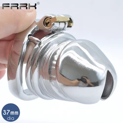 FRRK Chastity Cage 37mm Big Metal Male Bondage Belt Devices Penis Rings Cock Lock Sex Toys for Comfortable Long Time to Wear