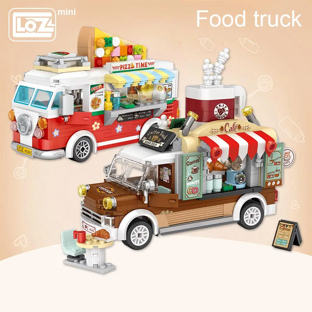 

LOZ small particles puzzle assembling building blocks Pizza cart coffee cart Stall cart playground series DIY Architecture Model