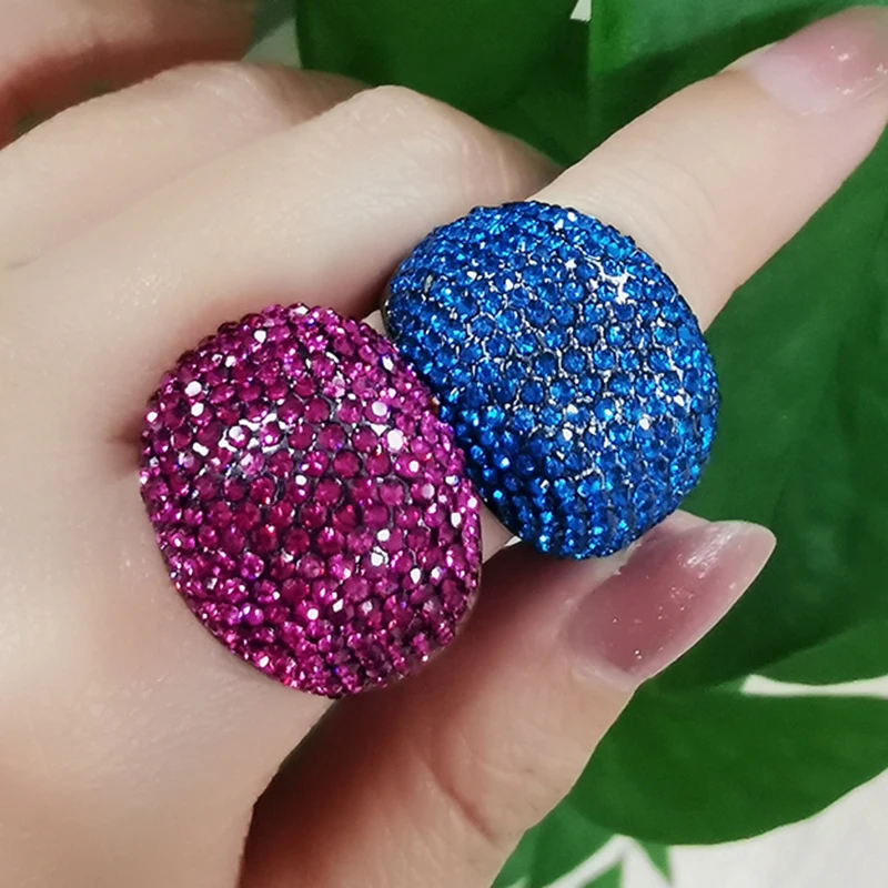 SINLEERY full hot pink cubic zircon stones big rings for women party fashion jewelry female accessories