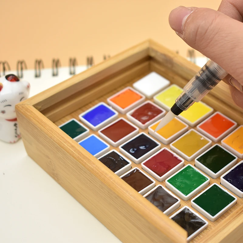 Van Gogh Solid Watercolor Pigment Sub-package  0.5ml /2ml x 24 Color Iron Box /wooden Box