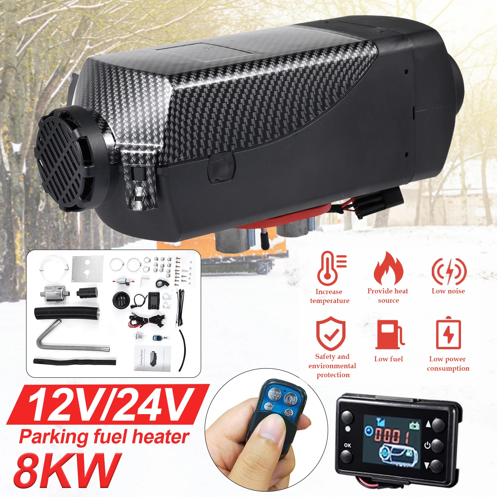 

12V 24V 8KW Parking Fuel Air Heater Autonomous Ignition Copper Heater For Cars Motorhome RV With LCD Remote