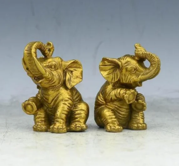 

Chinese antique handmade brass statue fengshui lucky Elephant a pair