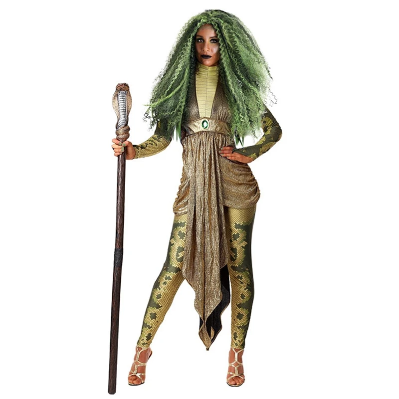 2021 Halloween Costumes Gothic Halloween Snake Siren Witch Costume Ancient Greek Myth Medusa Snake Print Siamese