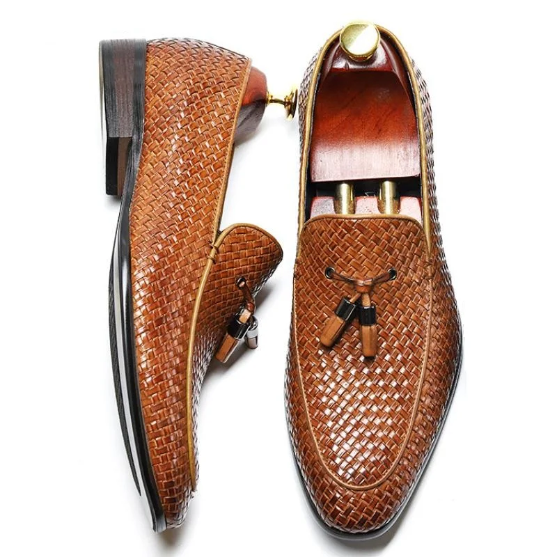 Fashion Loafers Tassel Weave Shoes Men Spring Summer Genuine Leather Business Casual Shoes High Quality Office Work Shoes 38-44