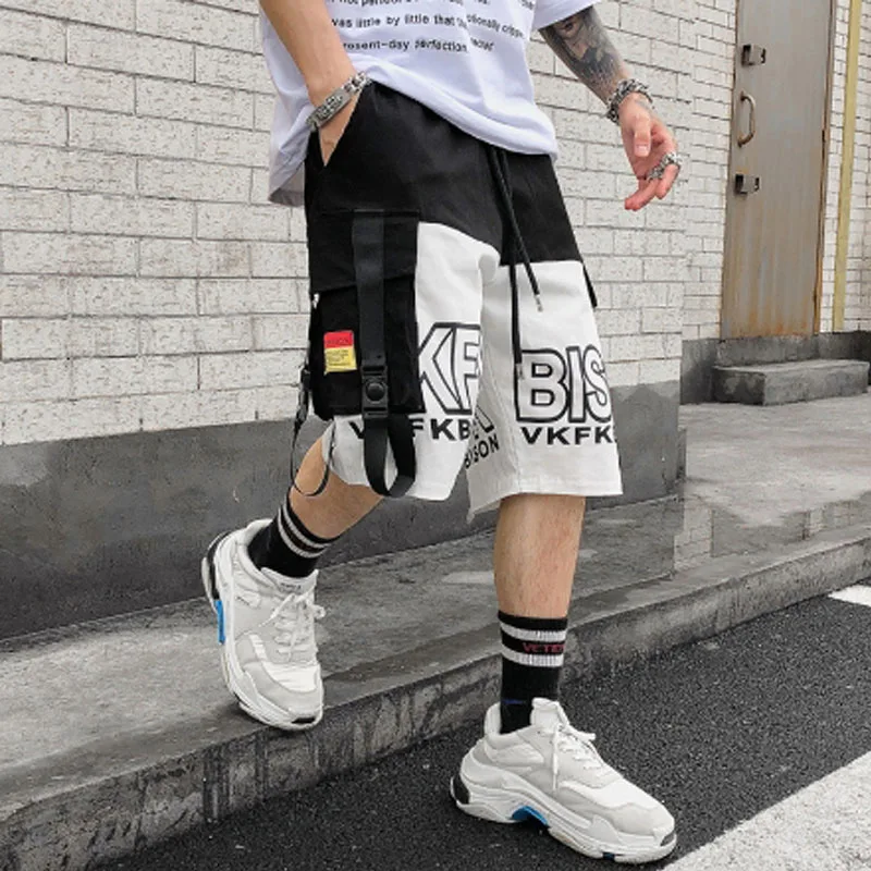 

2023 men's splicing colorful punk hip hop Street shorts Multi Pocket men's street casual shorts retro shorts