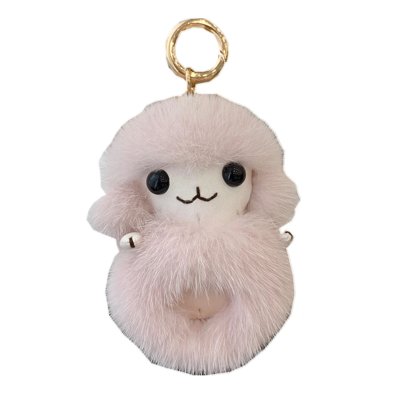 

Genuine Mink Fur Pompom Keychain Cute Bag Purse Charm Ring Fluffy Cute Sheep style Pendant for Women Girls Gift