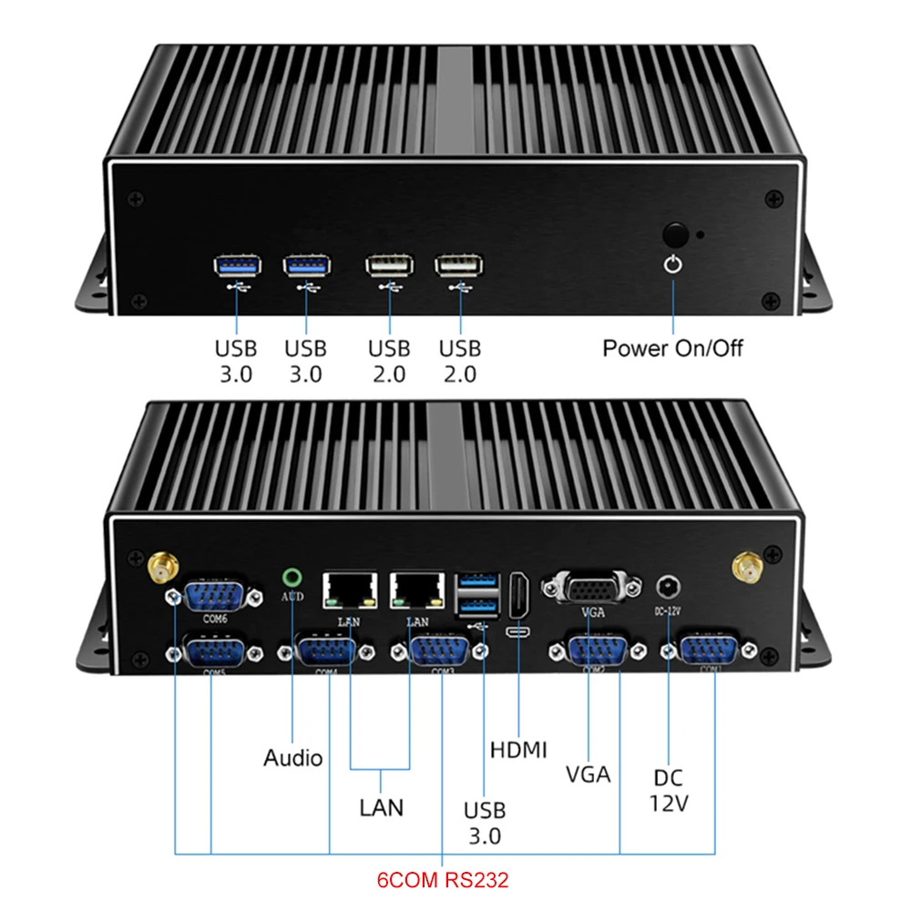 Xcyインテルコアi7 4500U 5500Uミニpc 2 * lan 6 * RS232 4 * usb hdmi vga wifi 3グラム4グラム組込み産業用マイクロコンピュータのwindows linux