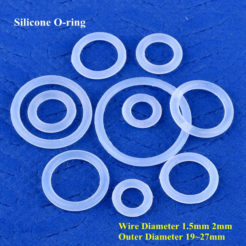 OD 19~27mm Food Grade Silicone O-ring Wire Dia 1.5 / 2mm Sealing Ring Acid Alkali Resistant High Temperature Water Pipe Joint