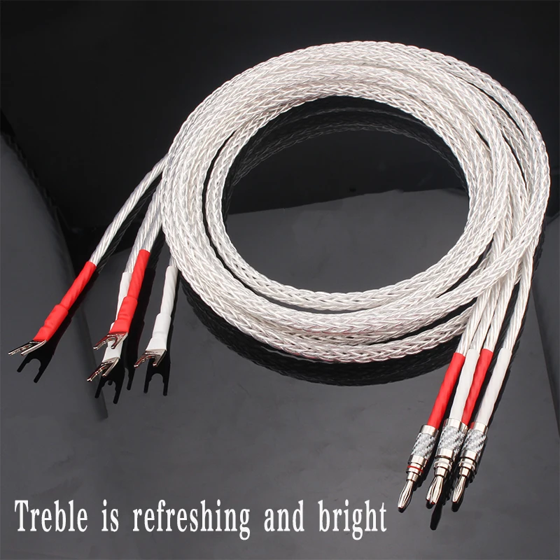 

Hifi 8AG OCC Silver-Plated Speaker Cable High-End Speaker Amplifier Sound Connecting Wires with Y-Y/Banana-Y Spades Connectors