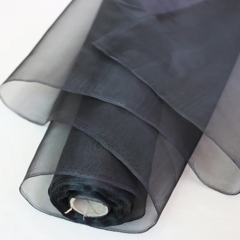 Wholesale Black 100% Mulberry Silk Organza Fabric Gauze Tecido Meter