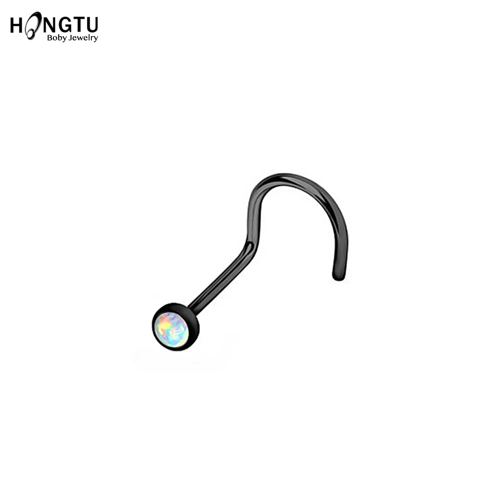 HONGTU 1Pc Opal Nose Screw Rings 20g Steel Nose Piercing Body Jewelry Indian Nose Stud for Women Girls Round Nostril Piercings
