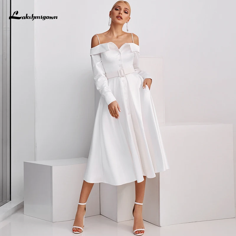 

Sexy Simple Spaghetti Straps Jersey Pleat Sashes V-Neck Full Sleeve Zipper A-Line Bridal Gown Wedding Dresses for Women 2022