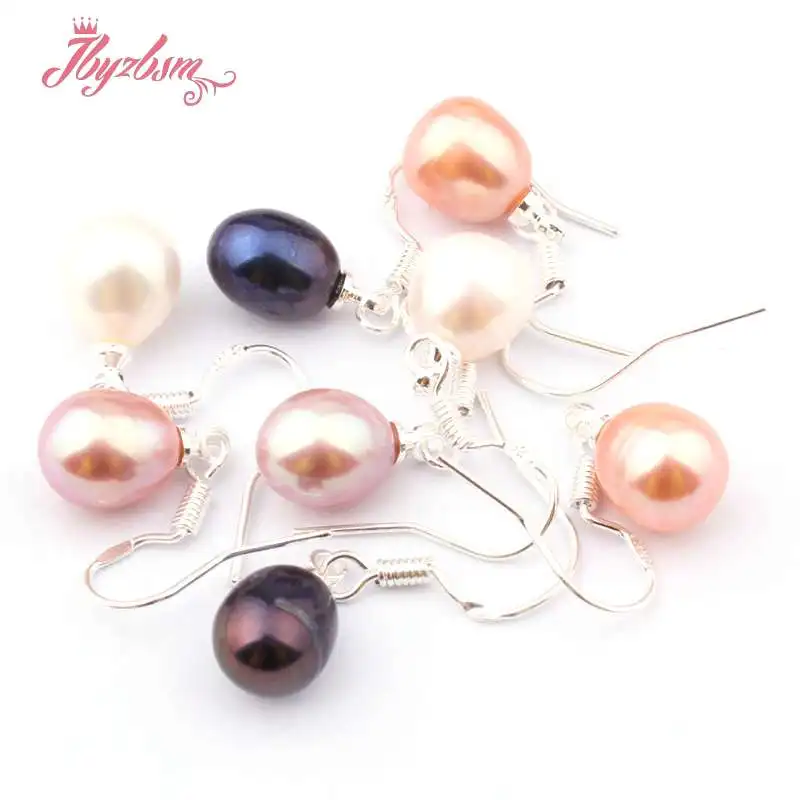 Natural Oval Freshwater White Black Purple Pink Elegant Pearl Dangle Hook Earrings 1 Pair Fashion Jewelry Party Anniversary Gift