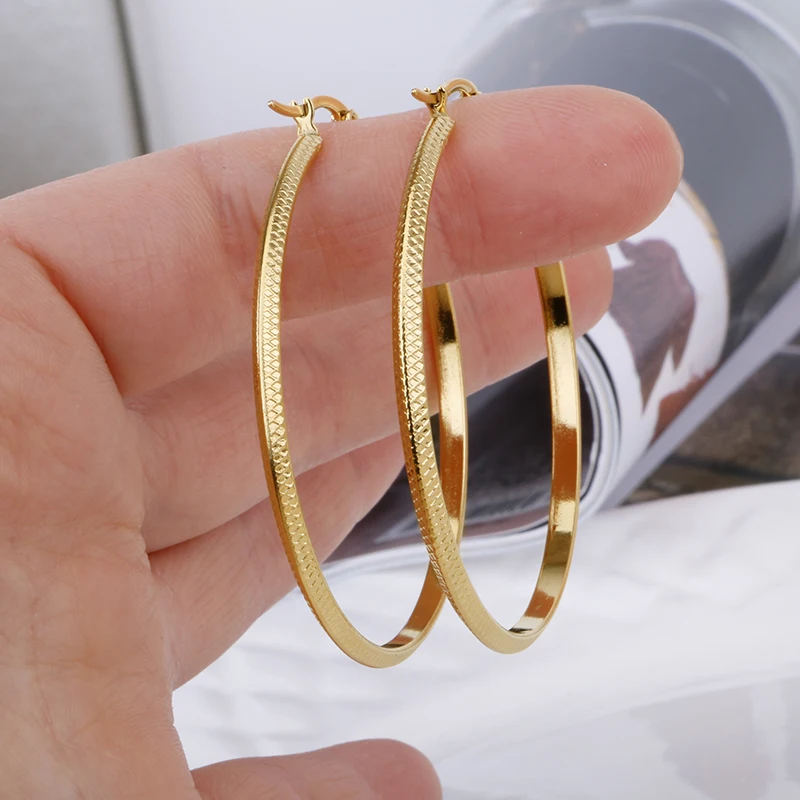 Gold Color Stainless Steel Big Hoop Earring for Women Thread Good Quality  Wholesale Ear Accessories  Fashion  Jewelry Hot E0156