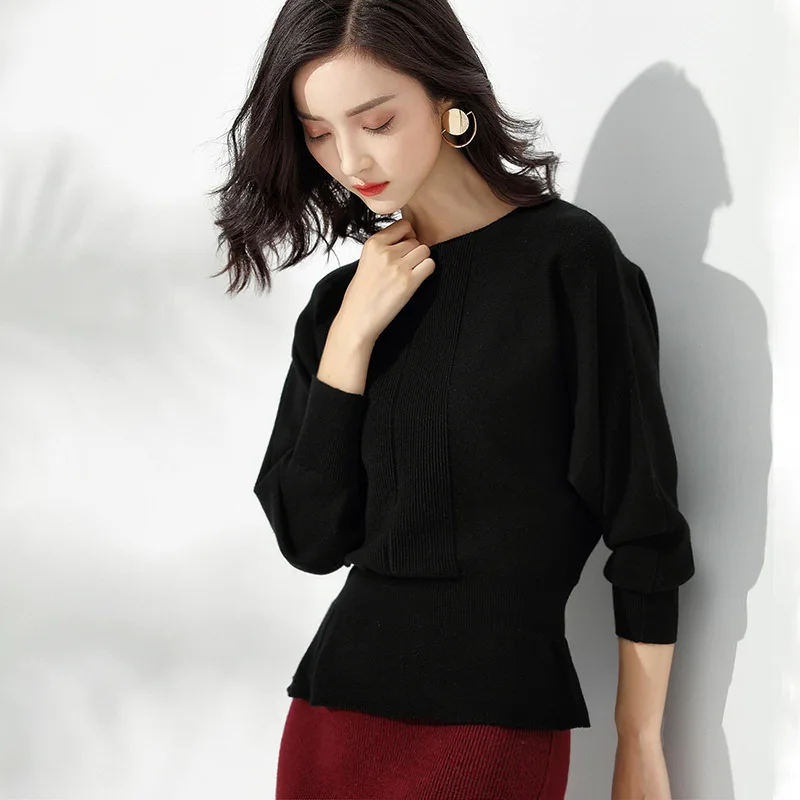 

2019 Autumn And Winter Woman Sweater Knitting Pullovers New Korean All-Match Office Ladies Slim Pullover With Neck Female DD2358