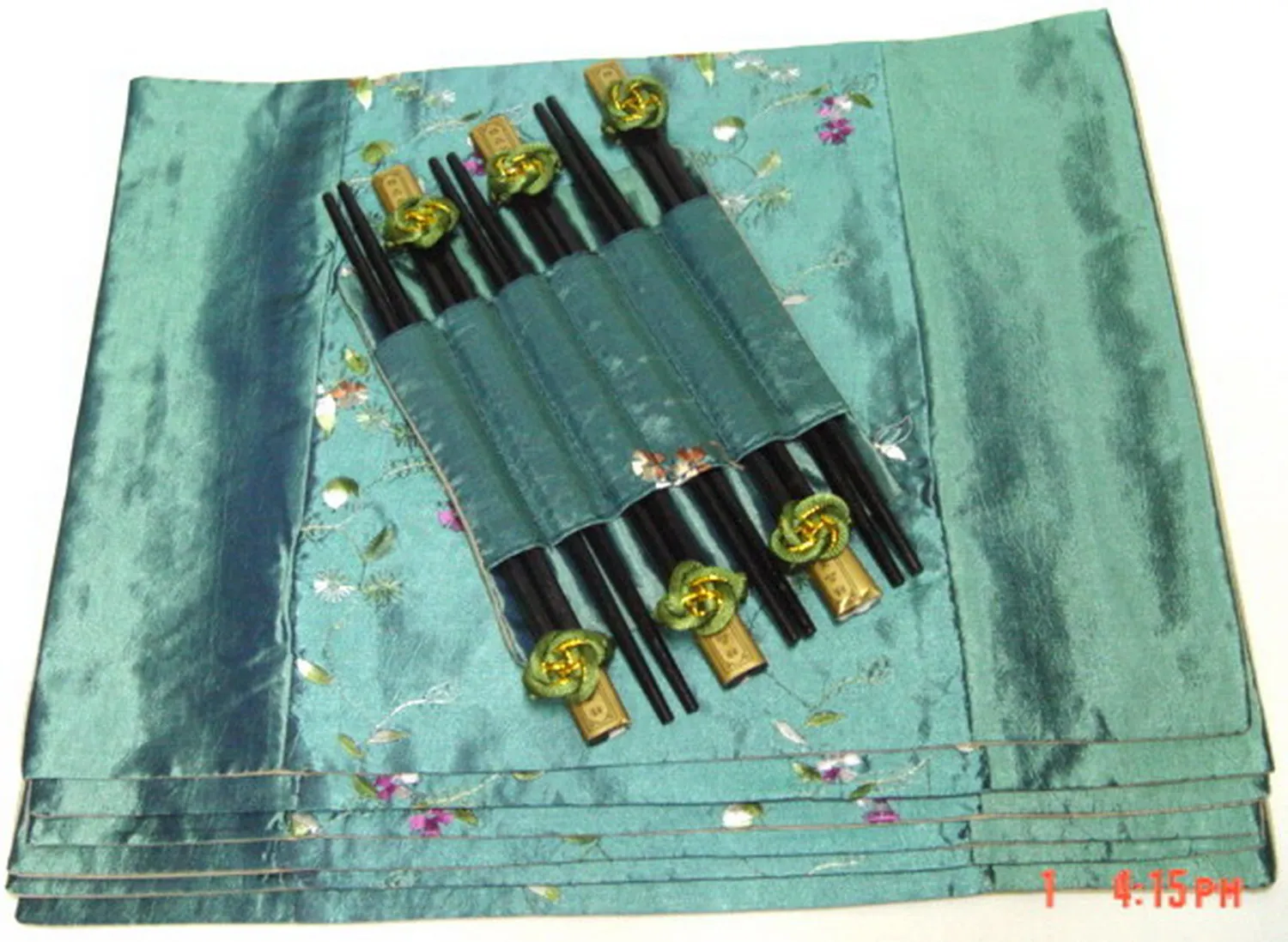 

Asian 6 Floral Patterns Handmade Dinner Sets Silk Placemats & Chopsticks