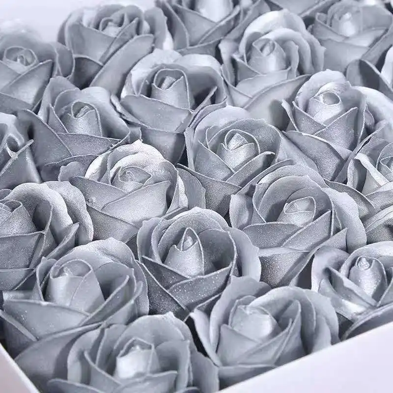 24/50Pcs Gold Silver Artificial Rose Flower Heads Soap Fake Roses DIY Craft Bouquet Wedding Valentine Home Party Decoracion