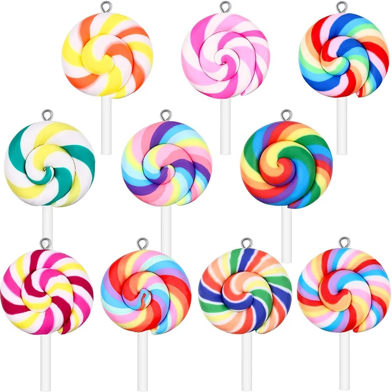 Colorful Lollipops Clay Pendant Candy Lollipop Charms for DIY Handmade Crafts (30 Pieces)