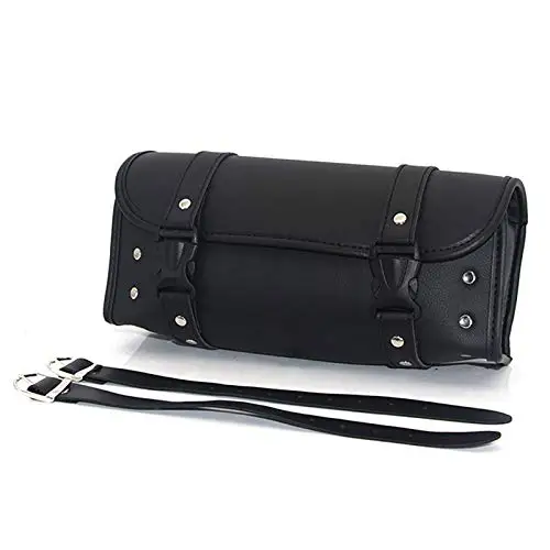 Motorcycle Fork Bag Waterproof Motorbike Handlebar Bag Pu Leather Saddlebag Front Rear Storage Tool Pouch Tool Tail Bag Black