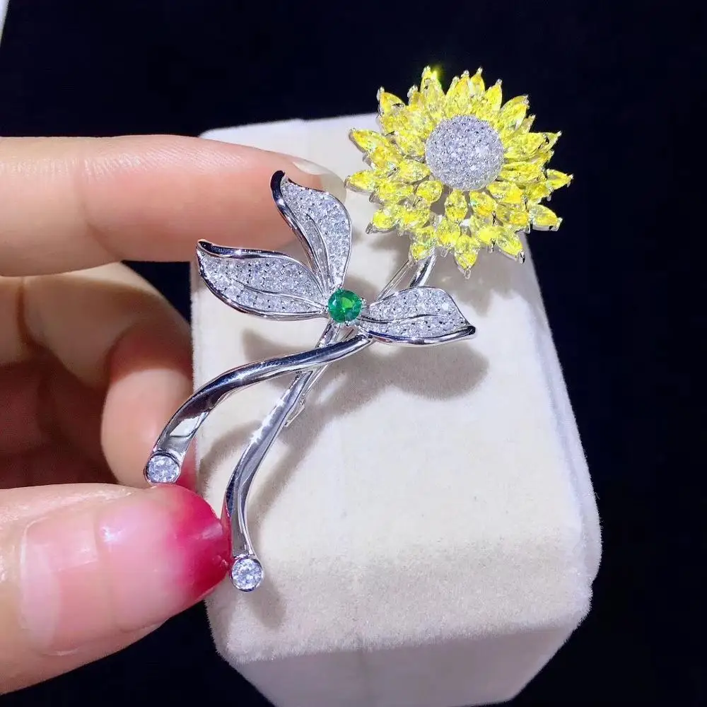 

sun flower brooch&pendant double use 925 sterling silver with cubic zircon fine women jewelry decoration high quality