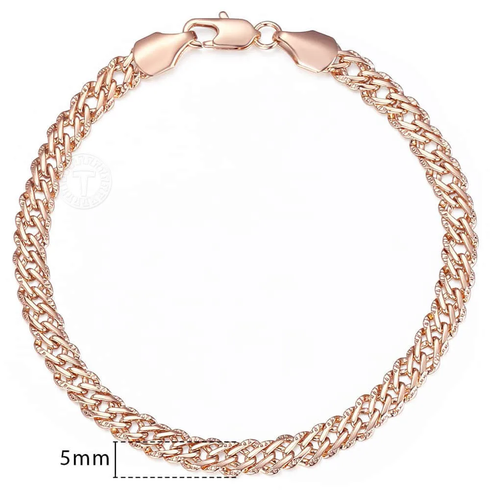 Davieslee Chain Bracelet for Women Weaving Bismark Link Mens Womens Bracelet Chain 585 Rose Gold Color Jewelry Gift 5mm DGBM99