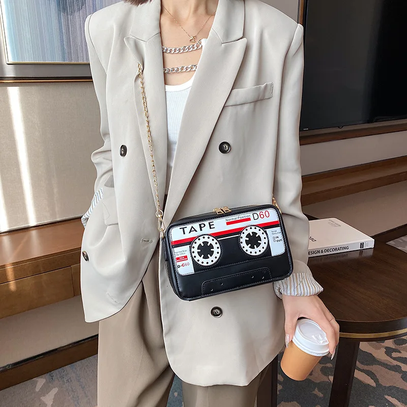 Cartoon Tape Shape Small Crossbody Bag Women Purses and Handbags Fashion Shoulder Chain Bag 2021 Girls Clutch Bag Pu Leather