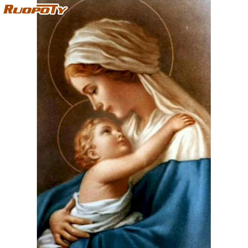 

RUOPOTY Diamond Painting Religion Hot Sale Full Square Diamond Embroidery Portrait Mosaic Art Kits Virgin Mary Handmade Hobby