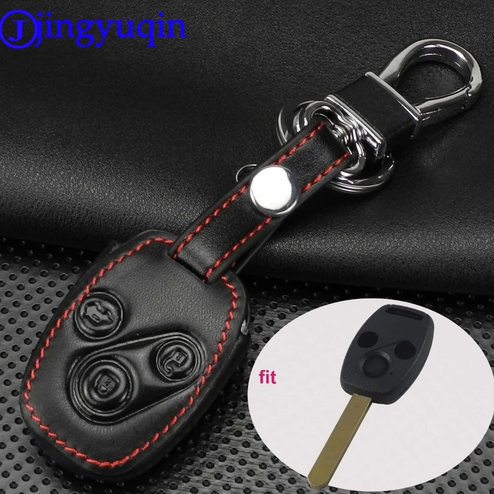 Jingyuqin 3 Knöpfe Echt leder Schlüssel anhänger Ring Abdeckung Fall Halter Styling für Honda CR-V Fit Pilot Honda Accord Civic