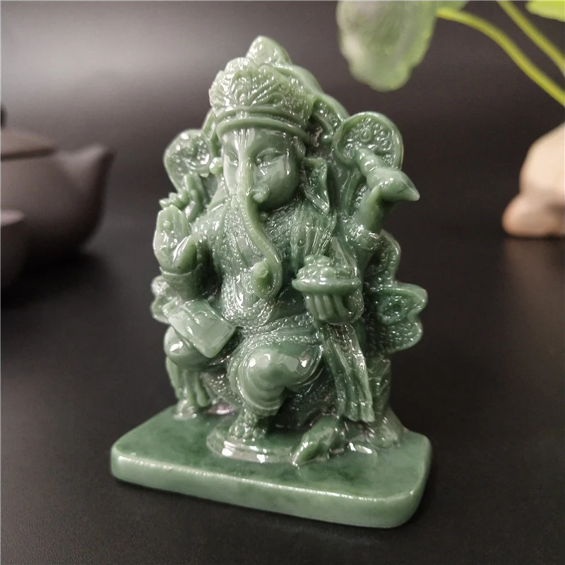 Lord Ganesha Buddha Statue Home Decoration Man-made Jade Stone Ornaments Ganesh Elephant God Sculpture Figurines Buddha Statues