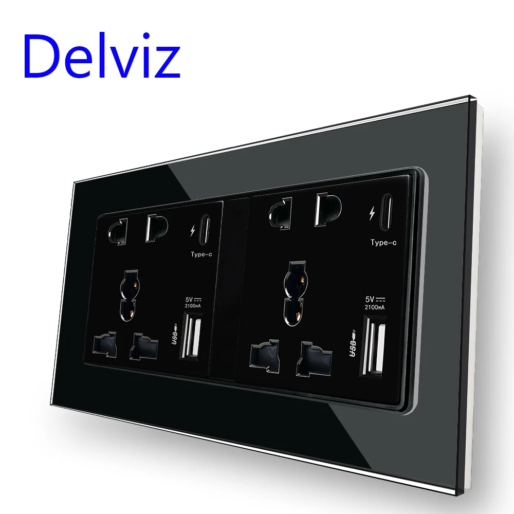 Imagem -03 - Delviz-tomada de Interface tipo c Tomada de Parede Painel de Vidro Tomada Universal Dupla Carregamento Rápido Porta Usb 2a Potência 18w 4a Inteligente
