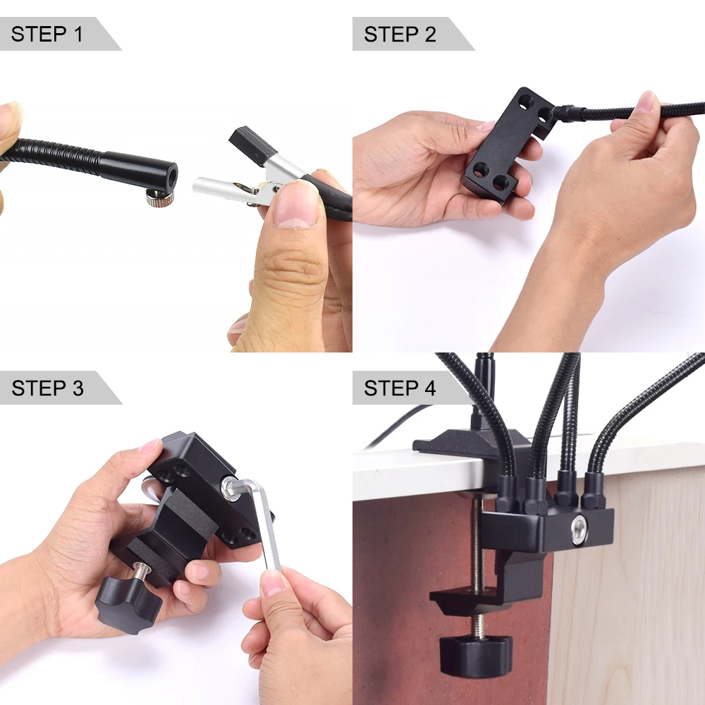 Toolour Soldering Third Hand Tool Table Clamp PCB Holder with 3X USB LED Magnifier 5 Flexible Arms Bench Vise Soldering Holder