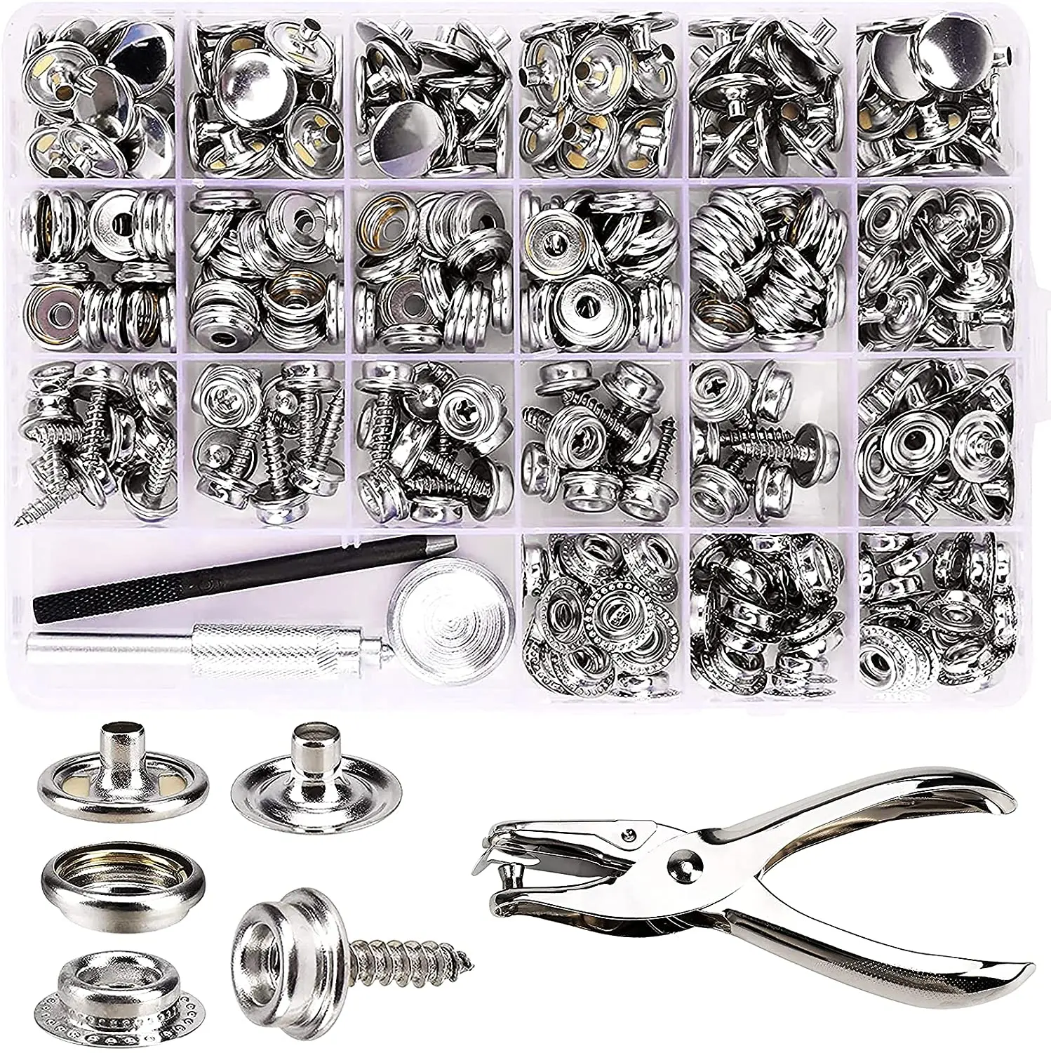 134PCS Canvas Snap Kit,Marine Grade Stainless Steel Buttons for DIY Cover,Canvas Snap Set with Material Hole Punch Setting Tools