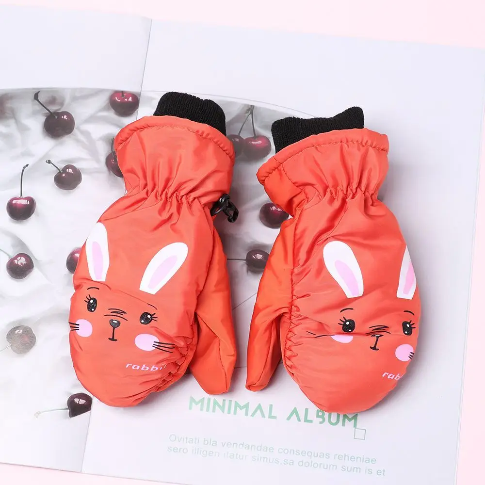 Winter Windproof Cartoon Rabbit Non-slip Sports Mittens Kids Ski Gloves Waterproof Thick Warm