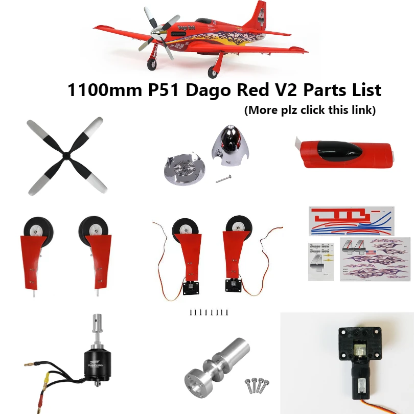 FMS 1100mm 1.1m P51 P-51 Dago Red V2 Parts Propeller Spinner Motor Shaft Board Mount Landing Gear Retract RC Airplane Plane