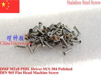 DIN 965 Stainless Steel M2 Screw M2x3 M2x4 M2x5 M2x6 M2x8 M2x10 M2x12 M2x14 M2x16 M2x18 M2x20 M2x25 Flat Head PHIL Driver 100pcs