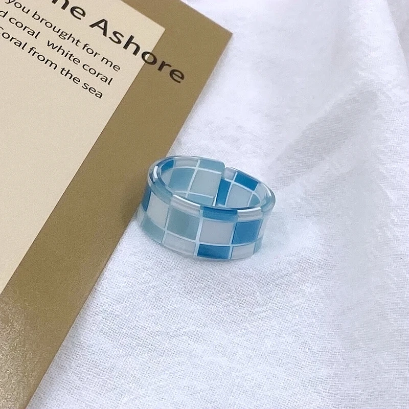 Ins Style Plaid Opening Ring Korean Personality Diy Resin Ring Contrast Colors Checkerboard Accessories Women Jewelry Wholesale