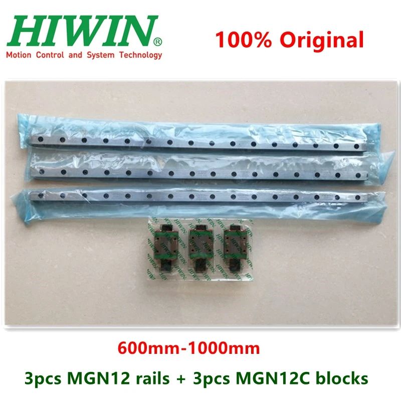 3pcs Hiwin linear rail MGN12 600 650 700 750 800 850 900 950 1000 mm MGNR12 guide + 3pcs MGN12C block carriage 3D printer CNC