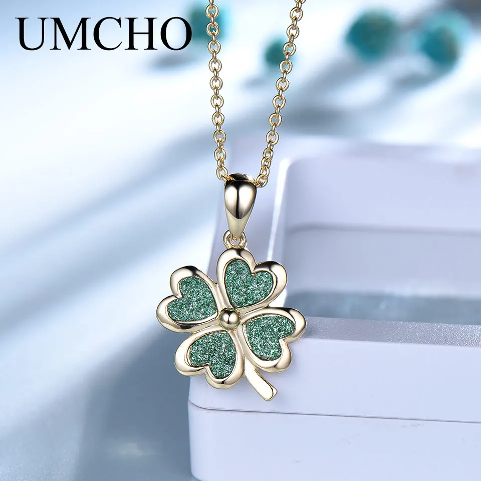 

UMCHO Women's Choker Necklace Korea Luxury High Quality 925 Sterling Silver Fine Jewelry Four-leaf Clover Pendant Original