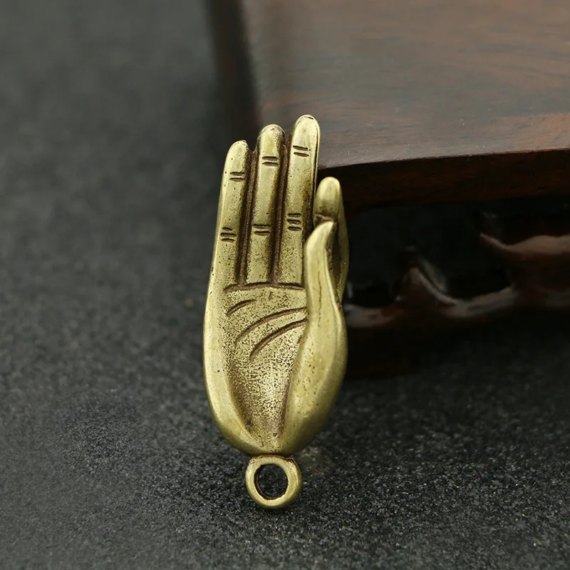 Mini Brass Buddha Zen Gesture Finger Hands Portable Vintage Statue Metal Keychain Ornament Props Toy Gift