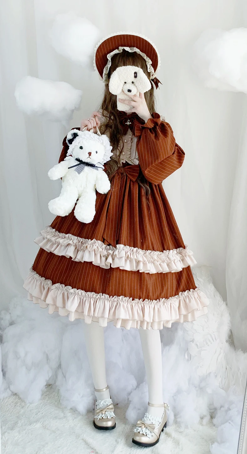 Robe princesse lolita rétro pour filles, tenue victorienne à rayures, taille haute, avec nœud papillon, style gothique, kawaii, op loli cos