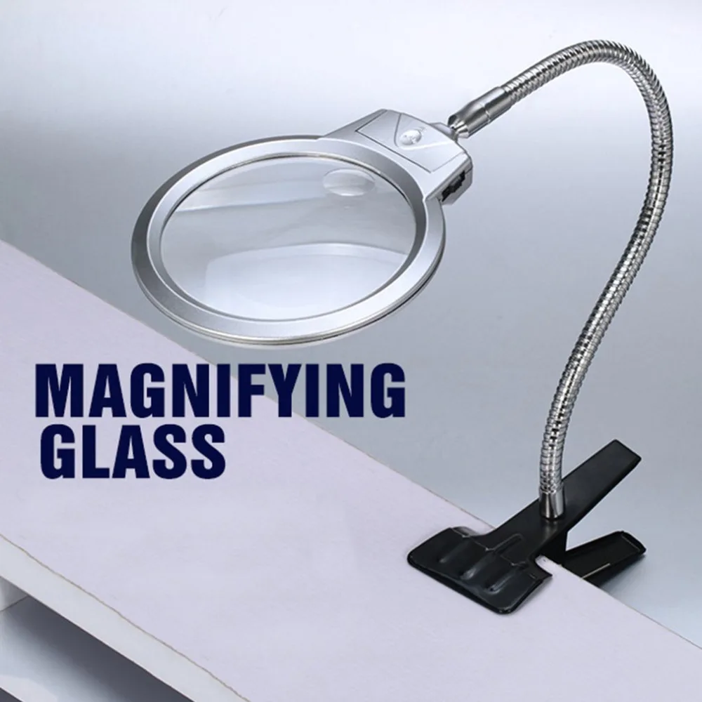 Klip Pada Desktop Kaca Pembesar Kaca Pembesar Membaca Pembesar Metal Hose LED Menyala Lampu Atas Meja Kaca Pembesar dengan Clamp