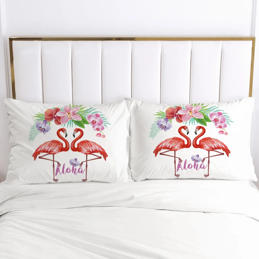 Bedding Pillow Cases Cover 2PCS PillowCase For Bedroom,Home Decoration 70x70cm 50x75cm 50x70cm Size Nordic Pink Flowers Flamingo