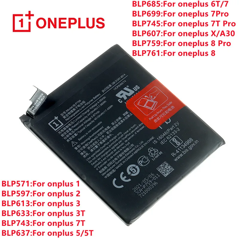 Original Battery For OnePlus 1 2 3T 5 5T 6 6T 7 7 Pro 7T 7T Pro 8 8 pro BLP637 BLP633 BLP685 BLP699 BLP743 BLP745 BLP607 Battery