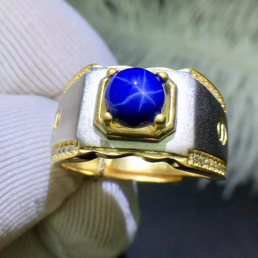 Man Ring Wedding  Man Ring Blue  Star sapphire ring  925 sterling silver Fine handworked jewelry Finger rings