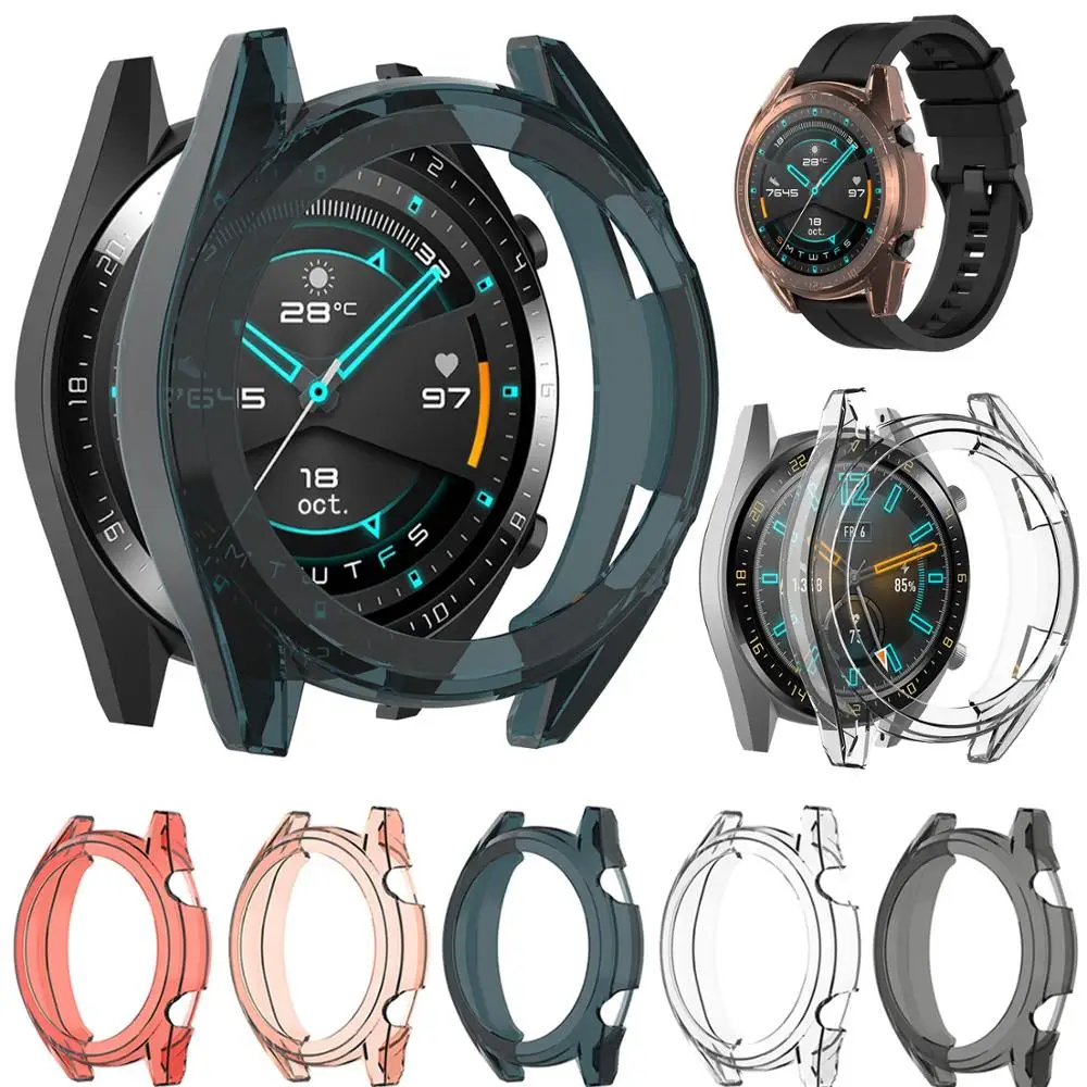 Silicone Shockproof Protective Case Cover For Huawei watch GT 42mm 46mm GT2 GT 2 Soft Transparent TPU Protector Shell Frame