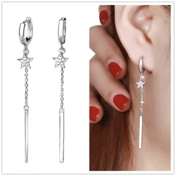 Trendy Silver 925 Earrings Female Drop Accessories Bright Crystal Star Long Earring For Women Jewelry Lady Birthday Gift