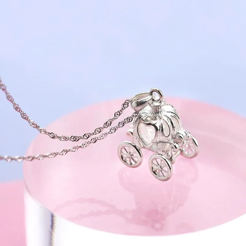 YIZIZAI Dream Pumpkin Car Silver Plated Necklace Pendant Clavicle Cinderella Exquisite Necklace Jewelry Peach Flower Girl